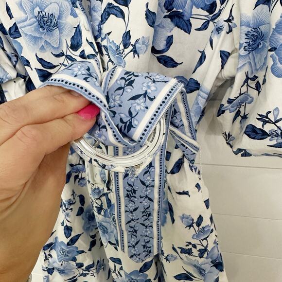 Women’s Joie Blue Floral Puff Sleeve Belated Sundress Size 14 - Picture 6 of 7